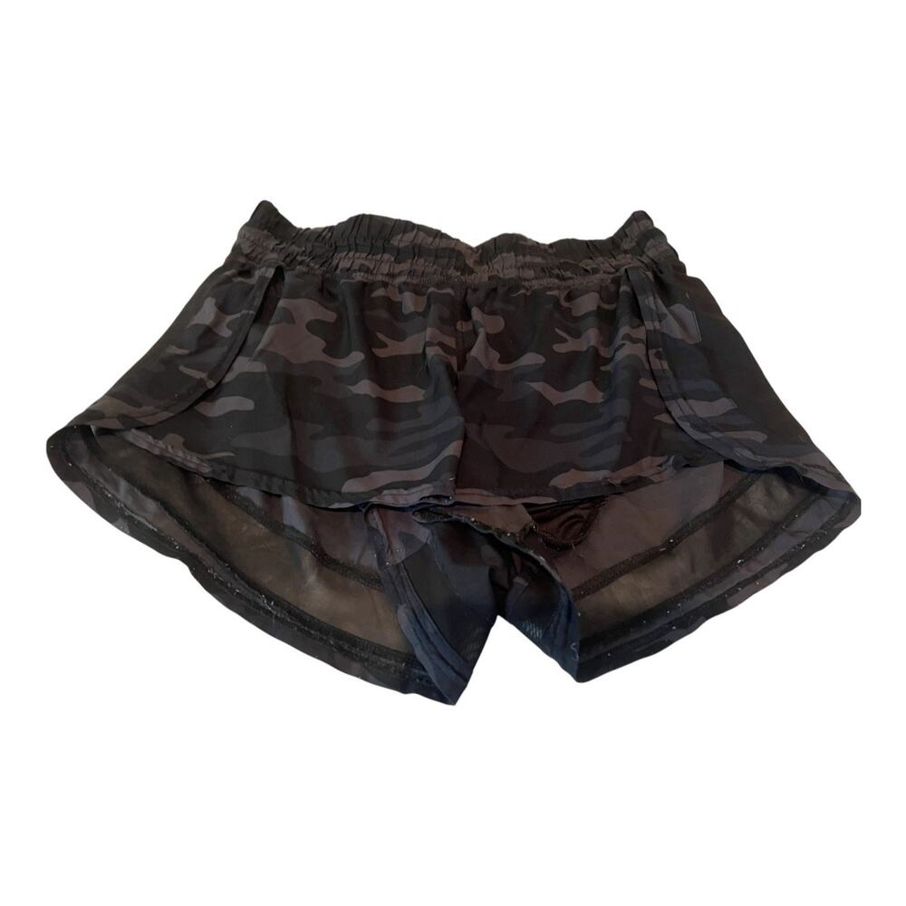 AS Revival Womens Sz Medium Black Sheer Lined Running Shorts Mesh Camo Print